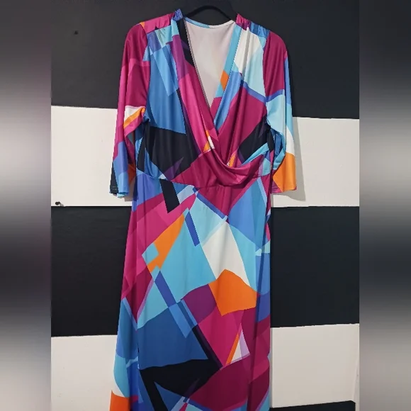 Women Multicolor block tie belted maxi dress - Picture 7 of 13